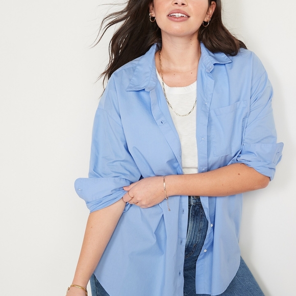 Old Navy Boyfriend Light Blue Button Down Shirt - Picture 2 of 6